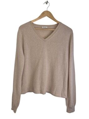 Lilysilk V Neck 100% Cashmere Sweater Size L Beige Quiet Luxury Capsule Neutral